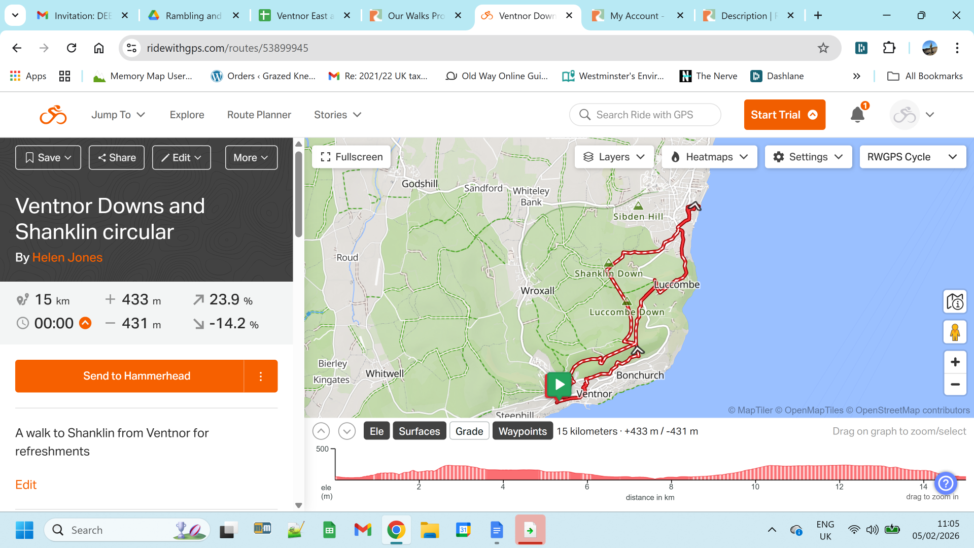 Route and stats from RideWithGPS